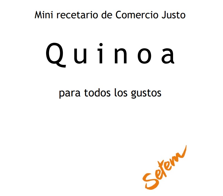 Portada del mini recetario de Comercio Justo con quinoa como ingrediente principal