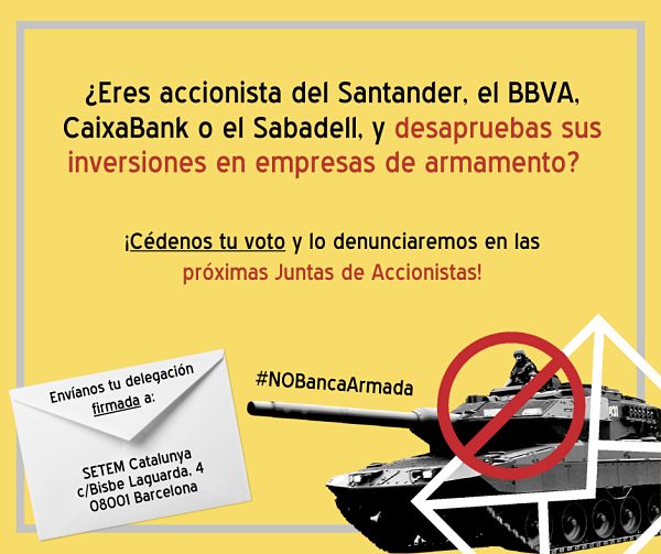 Recogida delegación voto para juntas de accionistas 2022. Campaña Banca Armada