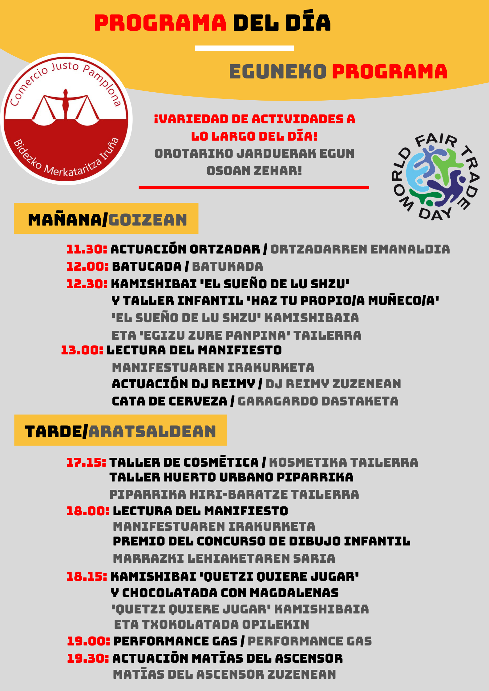 Programa de las actividades del sábado 11 de mayo